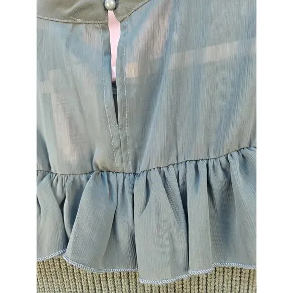 Kirundo Women's extra Large Sweater NWT Green Sheer High Collar Ruffle Preppy - Picture 11 of 16